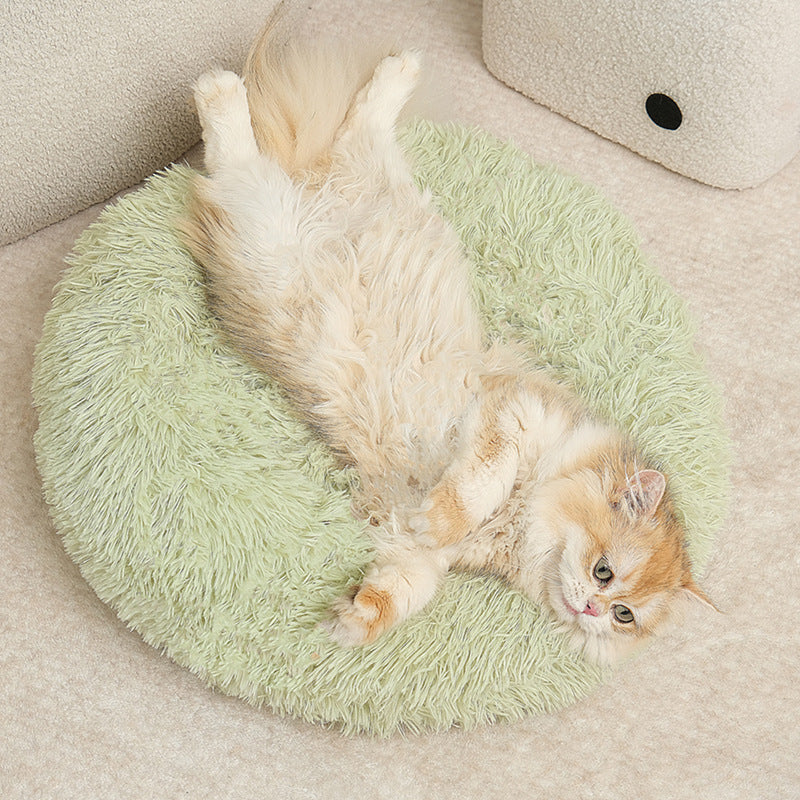 Light grey plush round donut pet bed for cats and dogs, photo 4