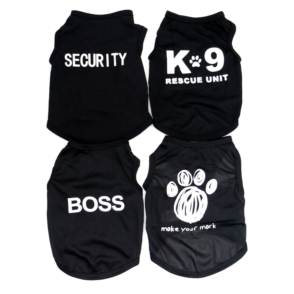 Lightweight printed dog vest T-shirt in polyester in Black Slogan Print, front view
