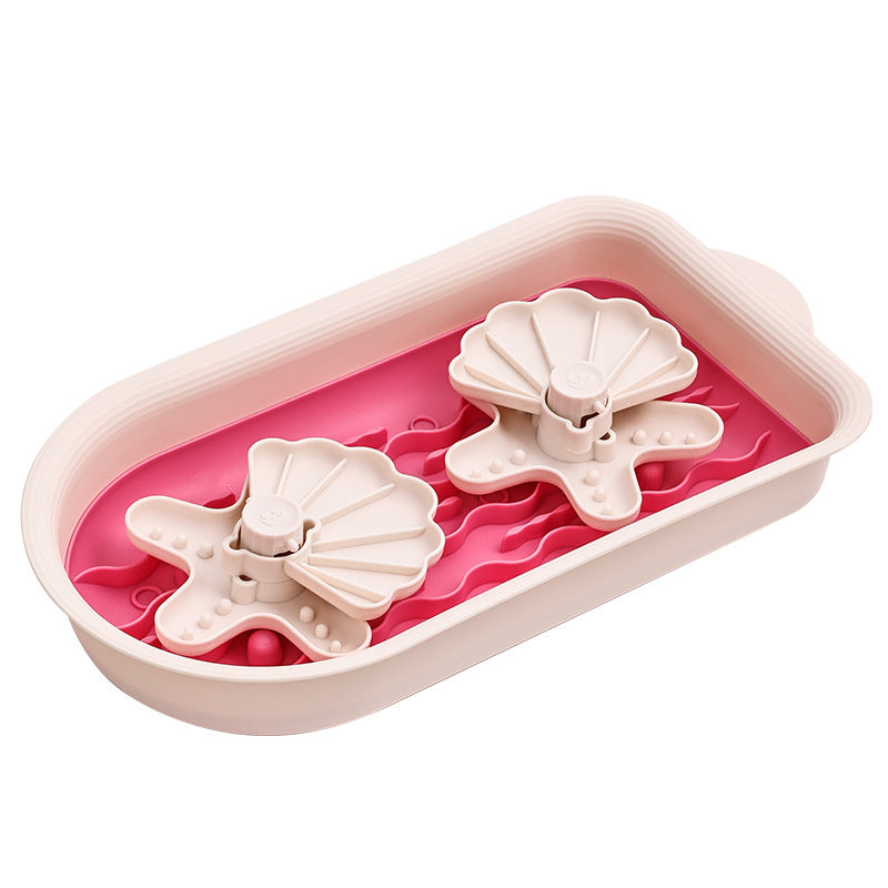 Dog puzzle slow feeder bowl in Sailboat Double Bowl, Coral Red