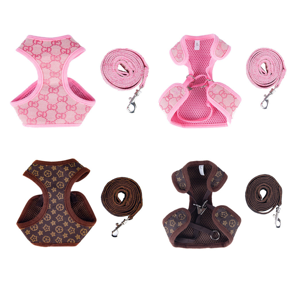 Printed plaid harness and lead set on a kitten