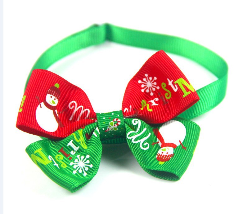 Christmas ribbon bow tie collar for dogs and cats, in use with a pet