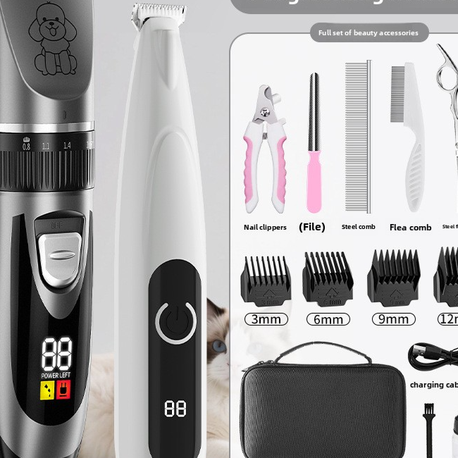Rechargeable Pet Hair and Paw Trimmer with Dual LCD Display