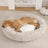 Round striped faux fur pet bed in dark grey for cats
