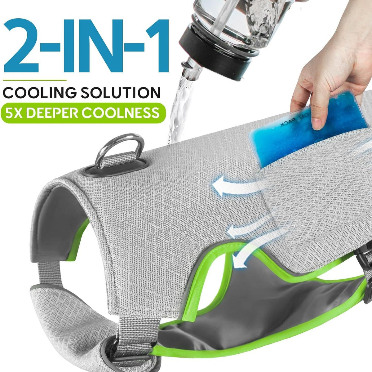 Silver grey dog cooling vest with ice pack pockets, product image 2