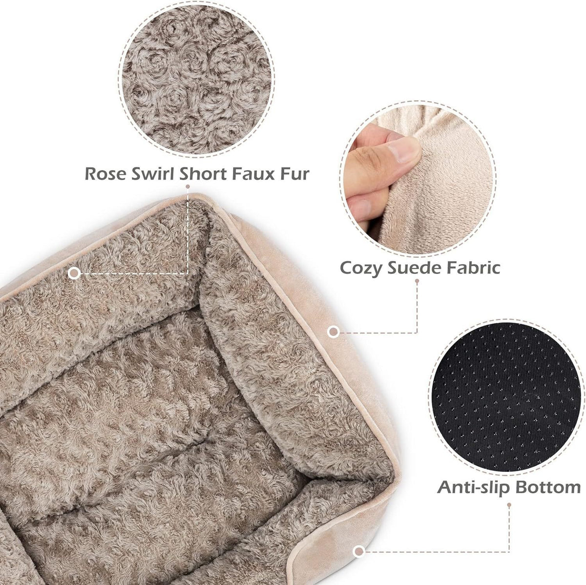 Soft washable pet bed for dogs and cats, shown in 2 colours and styles