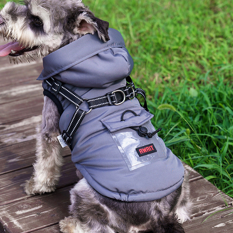 Warm cotton coat for small dogs in Grey, side view