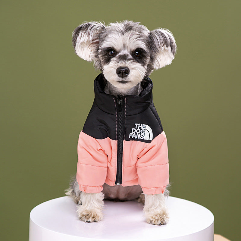 Windproof water-resistant padded jacket for large dogs in Red, material detail