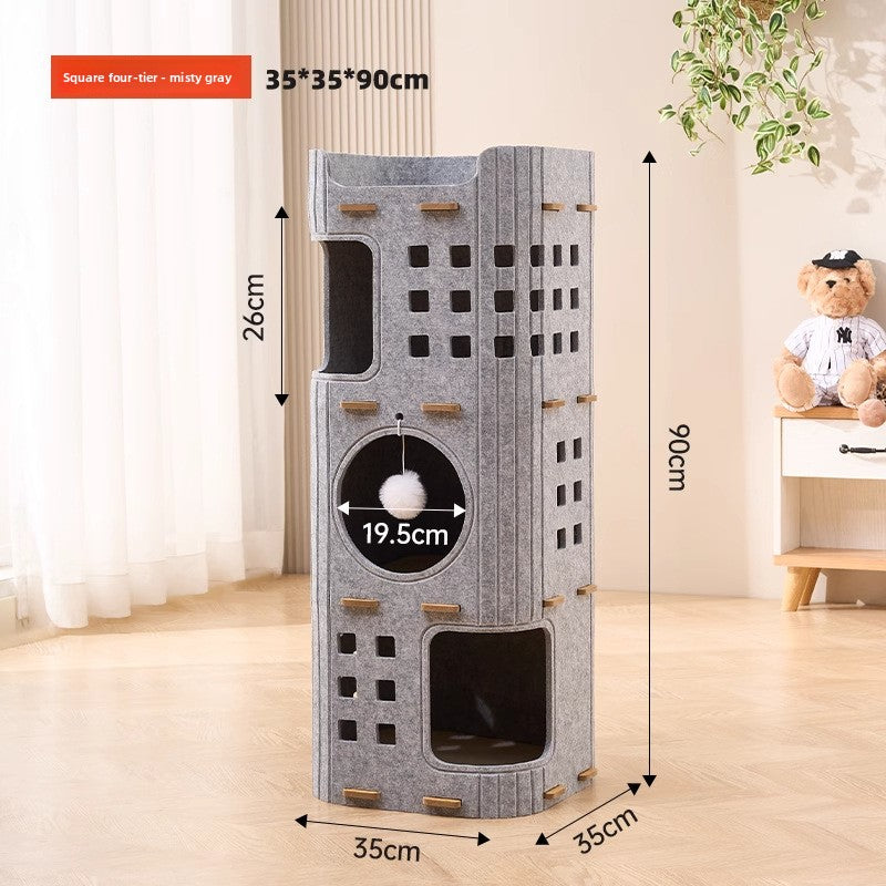 Stackable multi-layer cat condo with scratching boards in 4 Tier, Grey