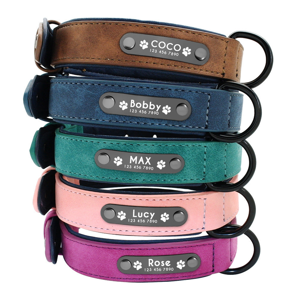 Matte finish dog collar in navy blue with metal buckle