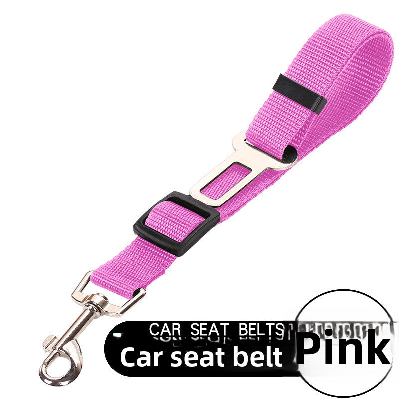 Adjustable dog car seat belt lead in red with clip