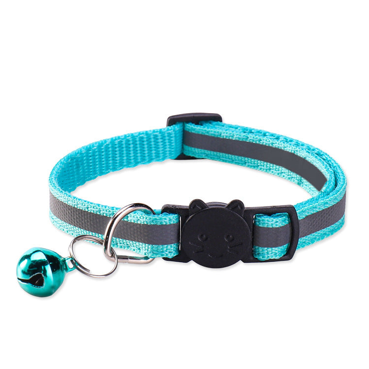 Reflective breakaway cat collar with bell in lake blue, view 7