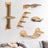 Wall-mounted wooden cat furniture with sisal, close-up detail view