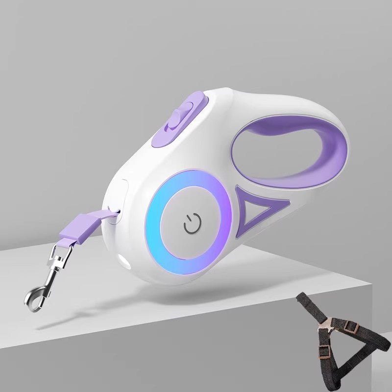 Glow in the dark retractable dog lead with one touch brake