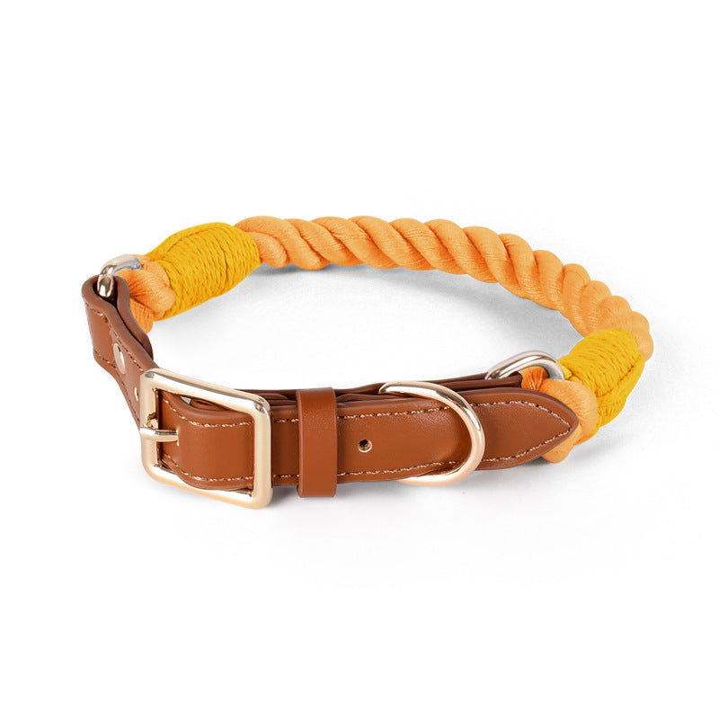 Handmade woven cotton dog collar in navy blue