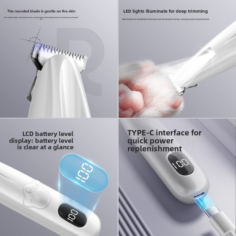 Cordless Pet Hair Trimmer with Ceramic Blade and Battery Display