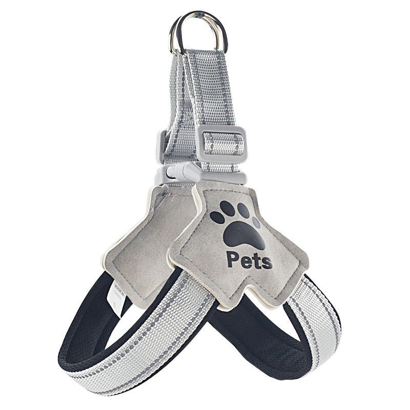 Reflective Y shape dog harness in sapphire blue with 1.5m lead