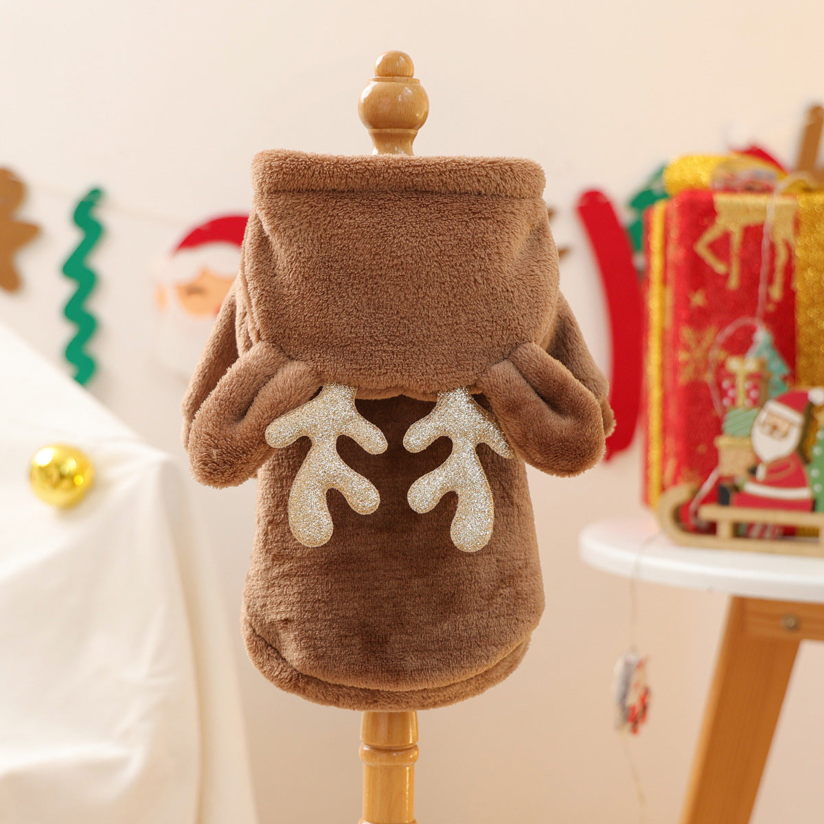 Golden antler reindeer flannel Christmas costume for cats and dogs