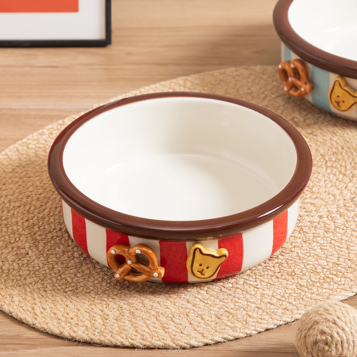 Hand-Painted Ceramic Pet Bowl with Anti-Spill Design