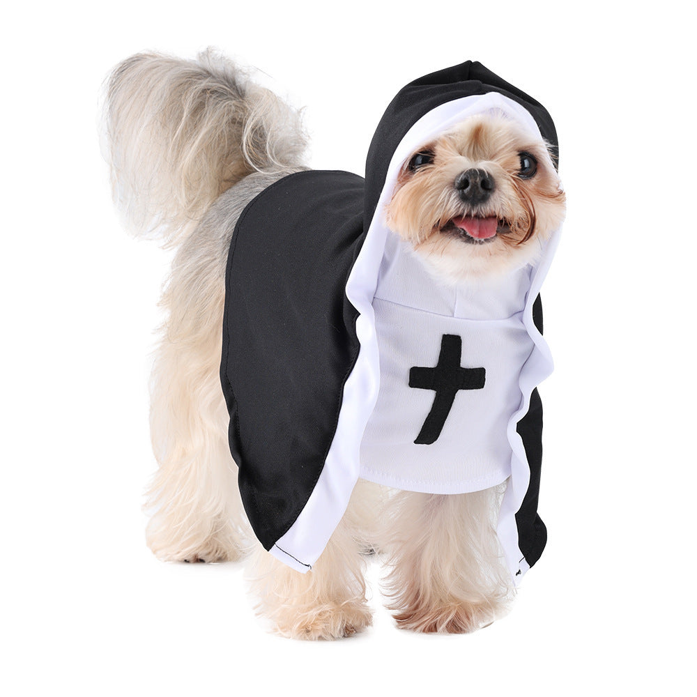 Small dog dressed in a funny frankfurter costume