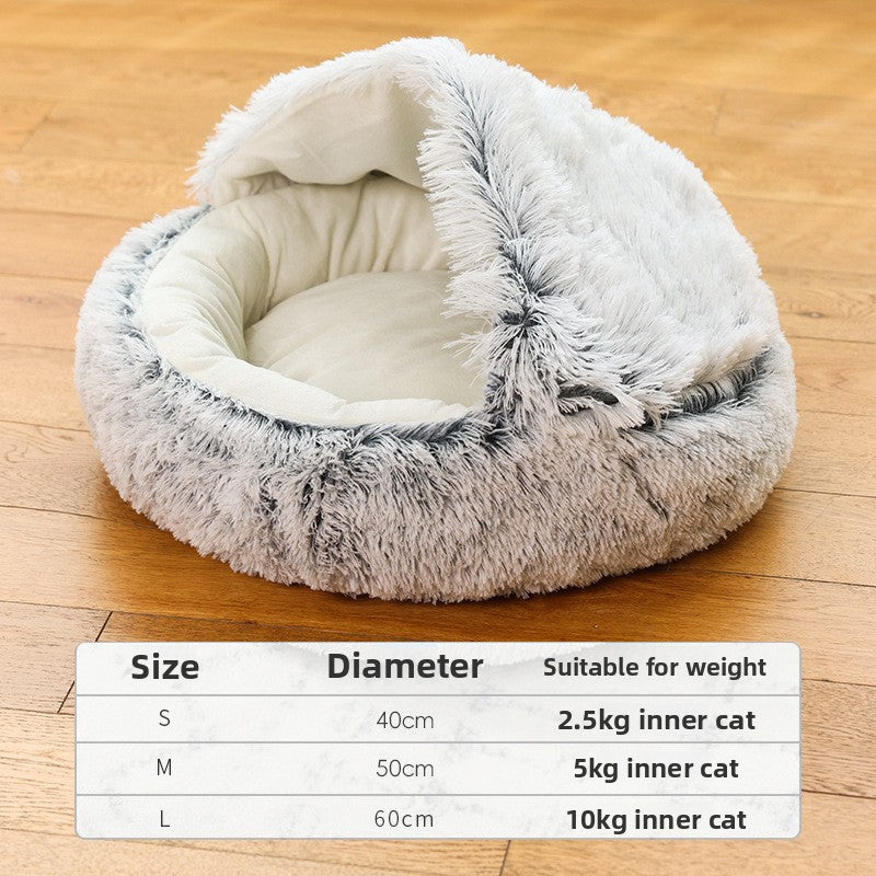 Glossy curry semi-enclosed cat nest with soft hood