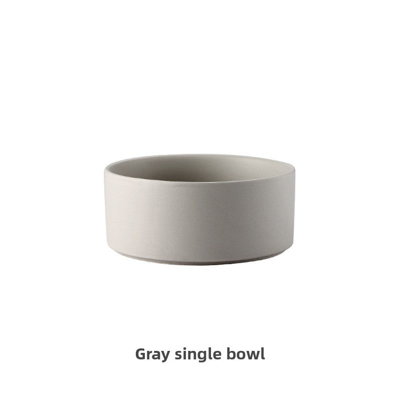 Green double ceramic pet bowl set with wooden stand