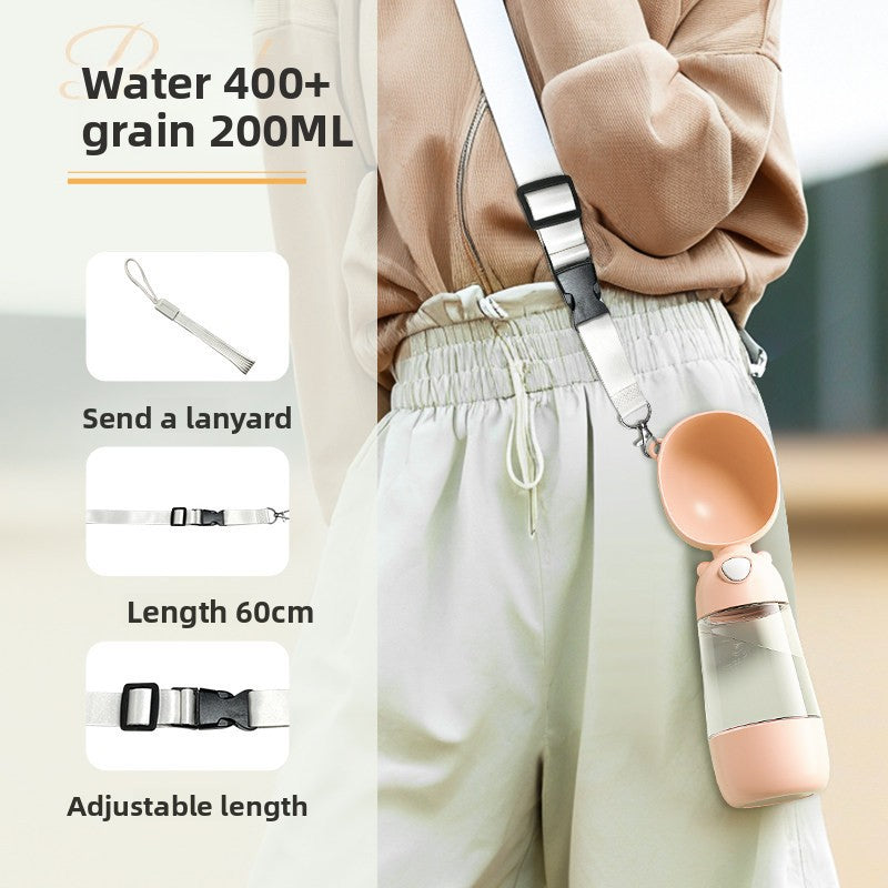 Portable dog water bottle cup with leakproof seal, in use with a pet