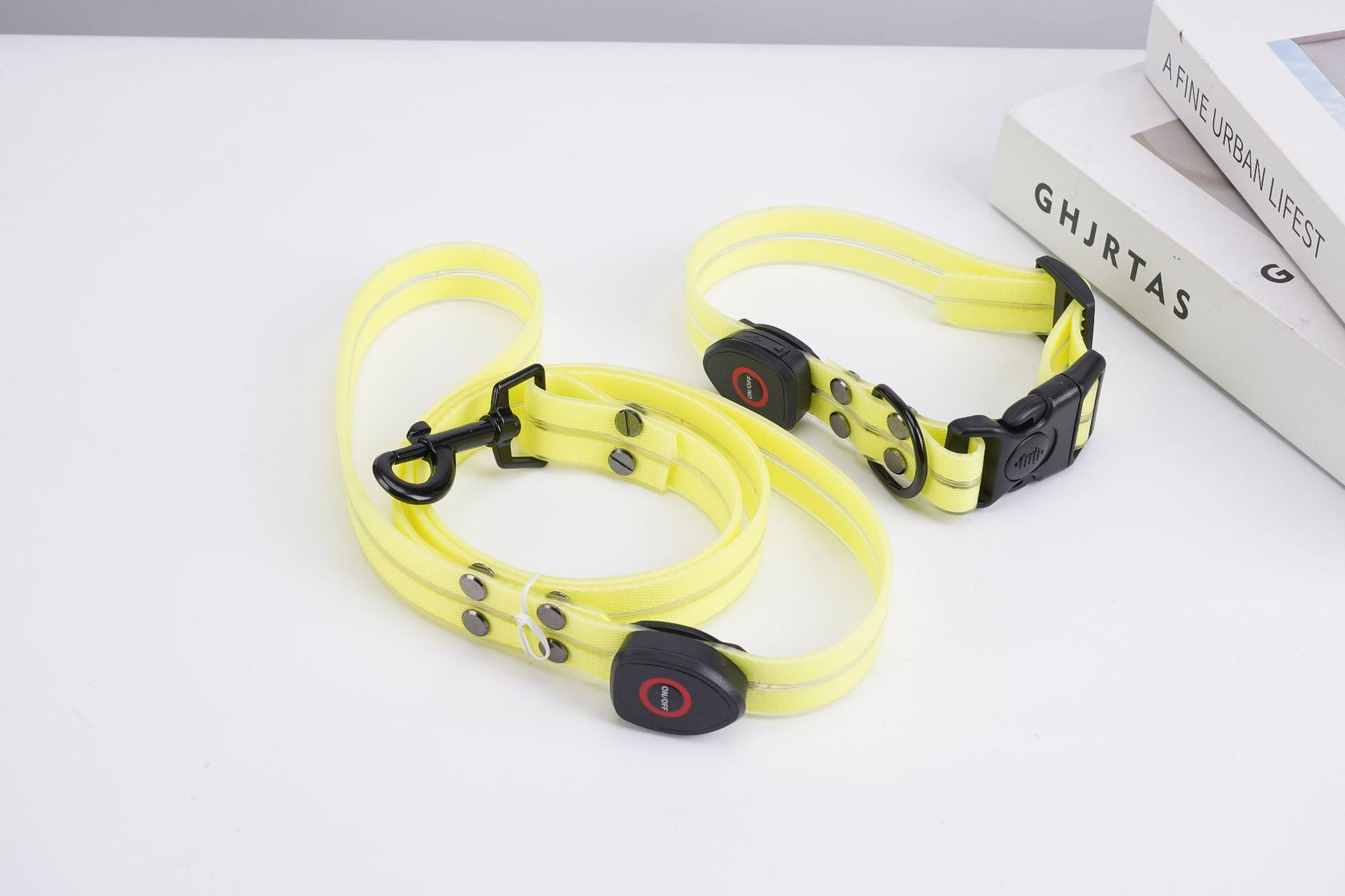 USB rechargeable LED dog collar in PVC, showing size and shape