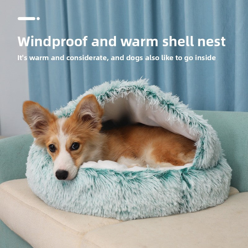 Crystal plush shell cat bed, soft semi enclosed nest, view 3