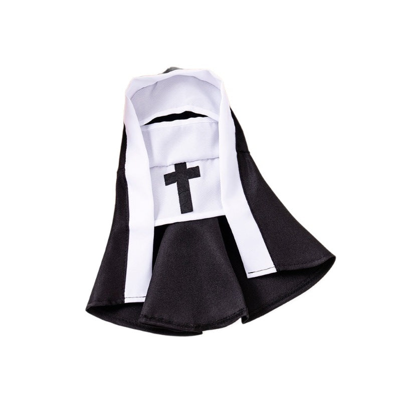 Cat dressed in a funny black and white nun costume