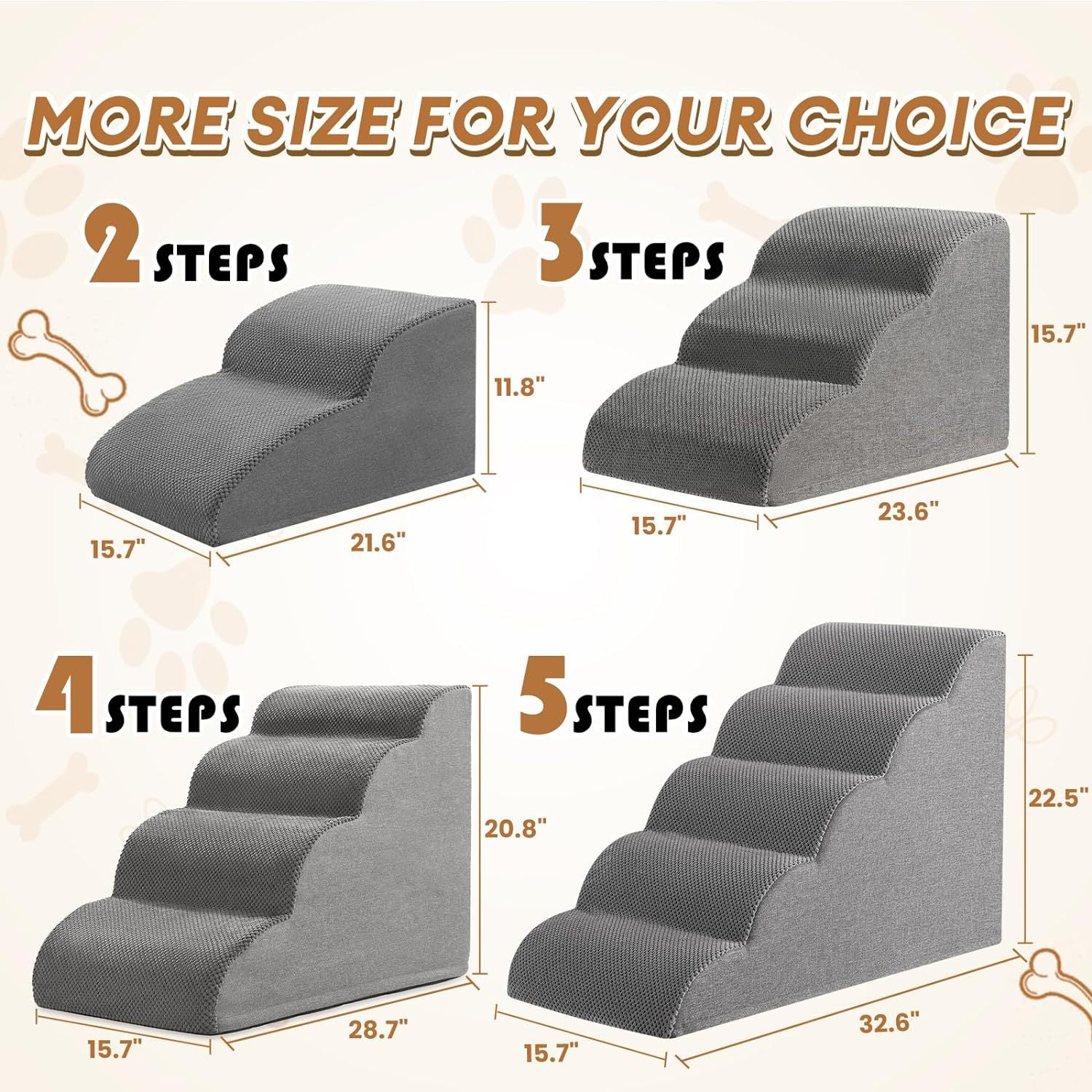 Gentle slope foam dog steps with grey cover, photo 3 of 11