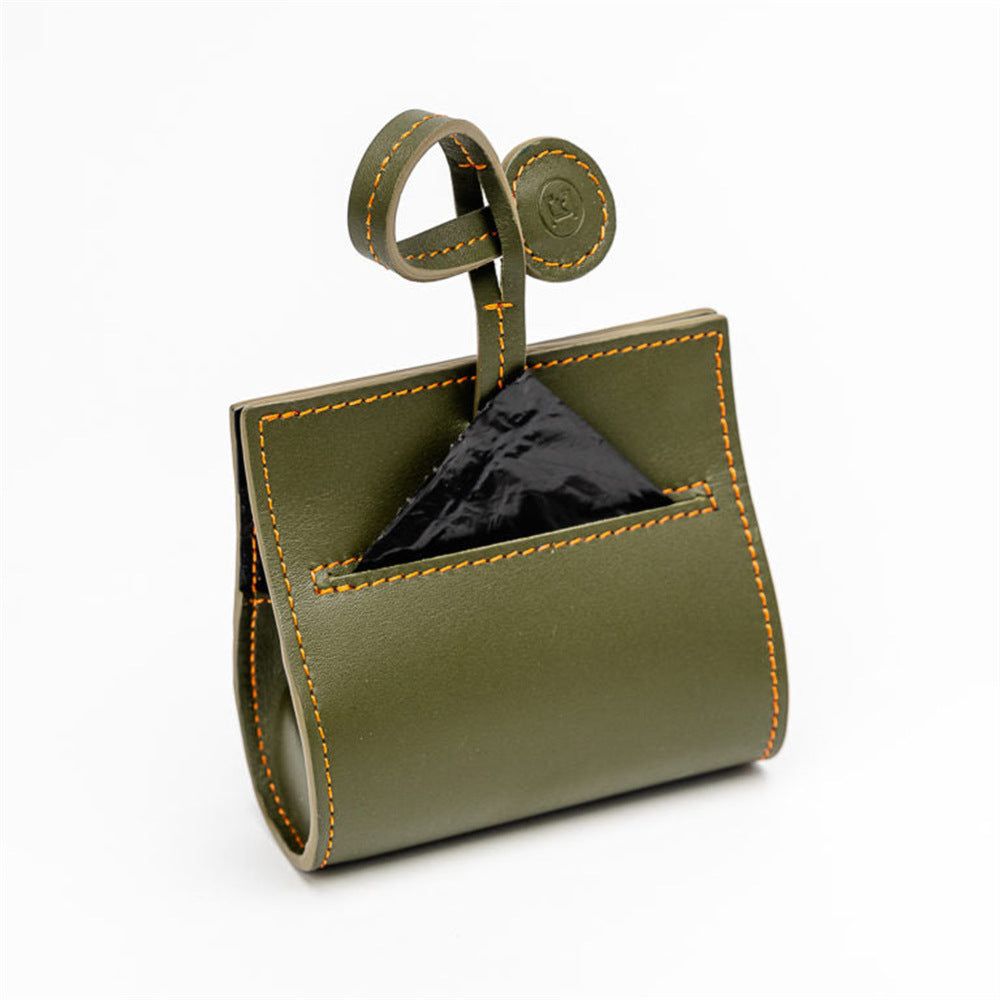 Round faux leather poo bag dispenser with clip, product image 1