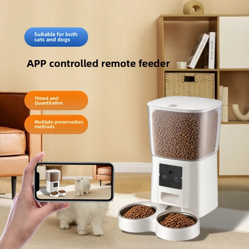Smart Automatic Pet Feeder with 180 Degree Camera, App Control and Sealed Food Storage