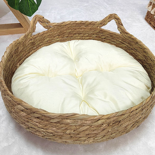 Woven cattail grass cat nest with cute cat ears, product image 16