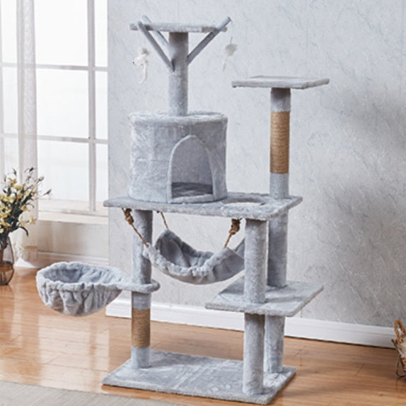 Compact cat climbing frame with hideaway and perches