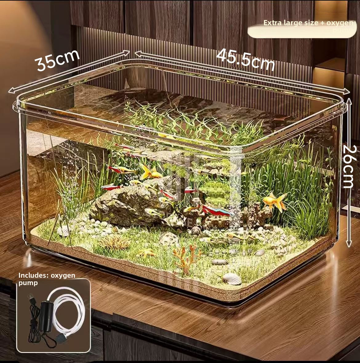 Clear shatterproof PET desktop fish tank for small fish, view 14