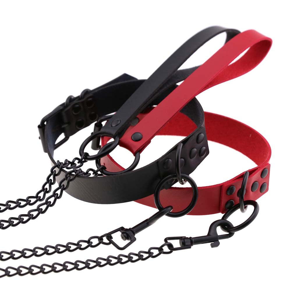 PU leather dog collar and lead set with chain detail, product image 3