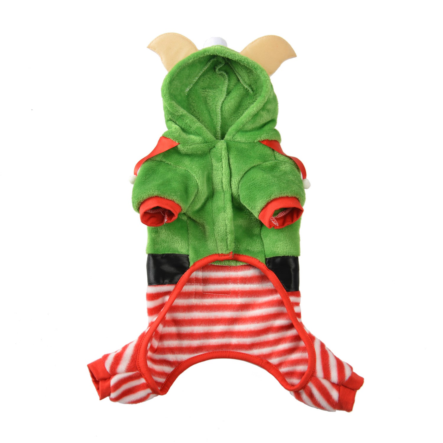 Christmas elf dog costume in soft flannel in Red Check, showing size and shape