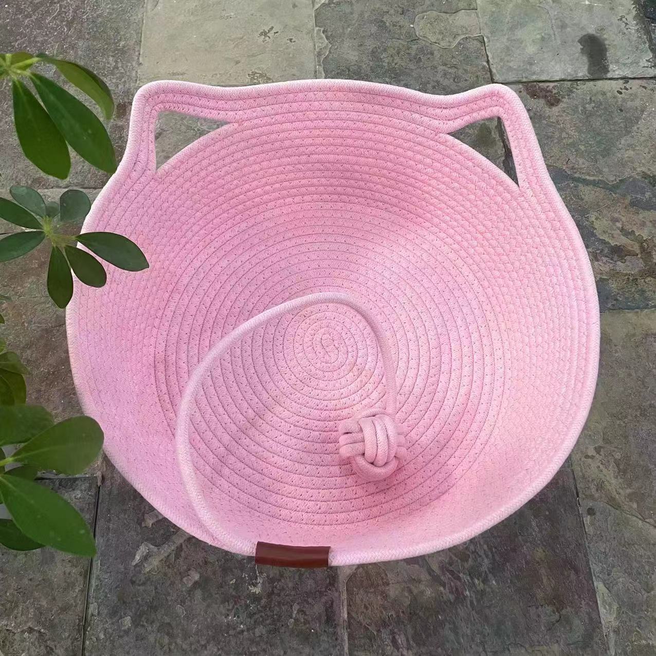 Small woven rattan cat nest in macaron blue with ball, view 18