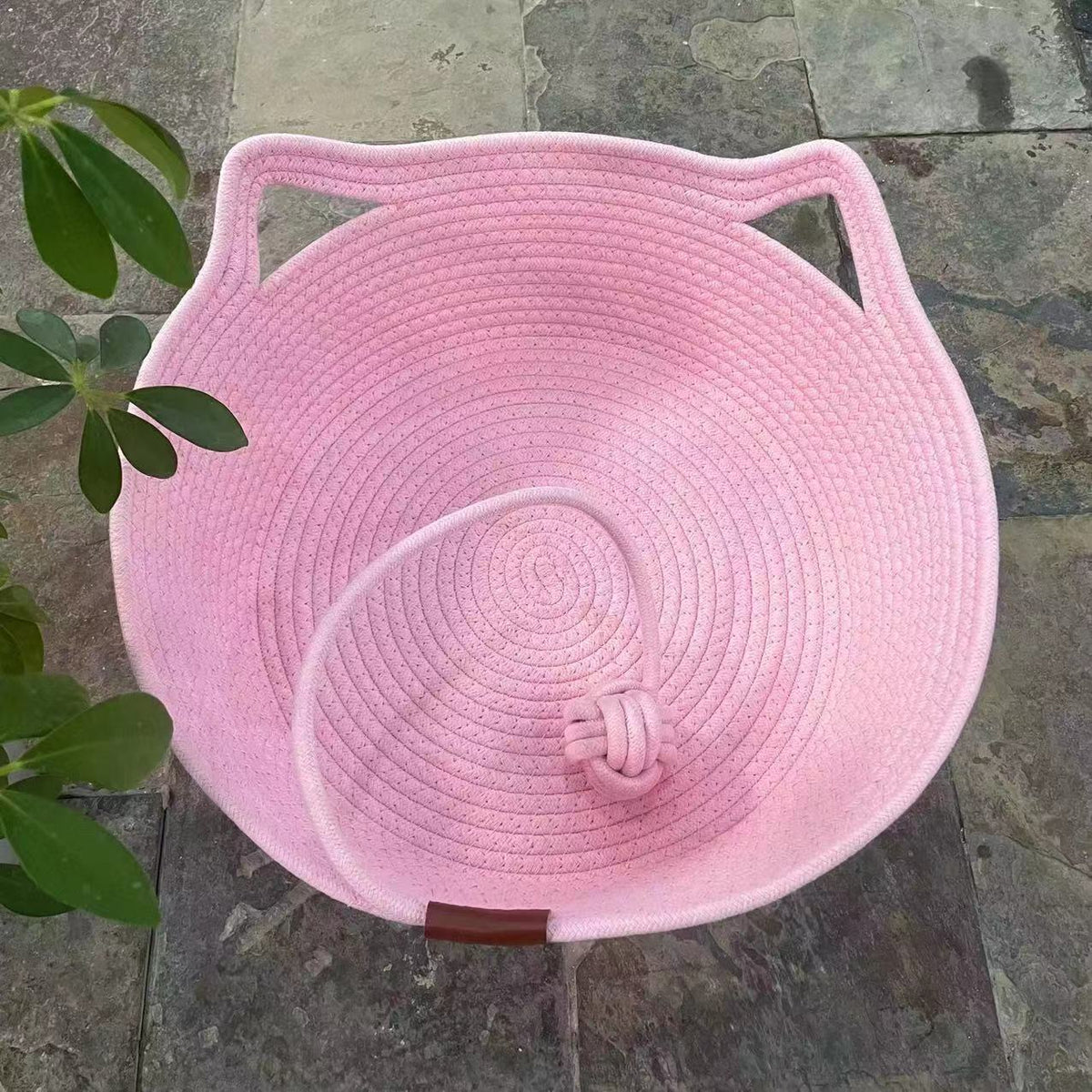 Small woven rattan cat nest in macaron blue with ball, view 18