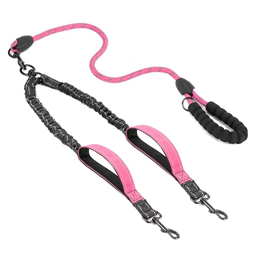 Tangle free two dog lead with poo bag holder in orange