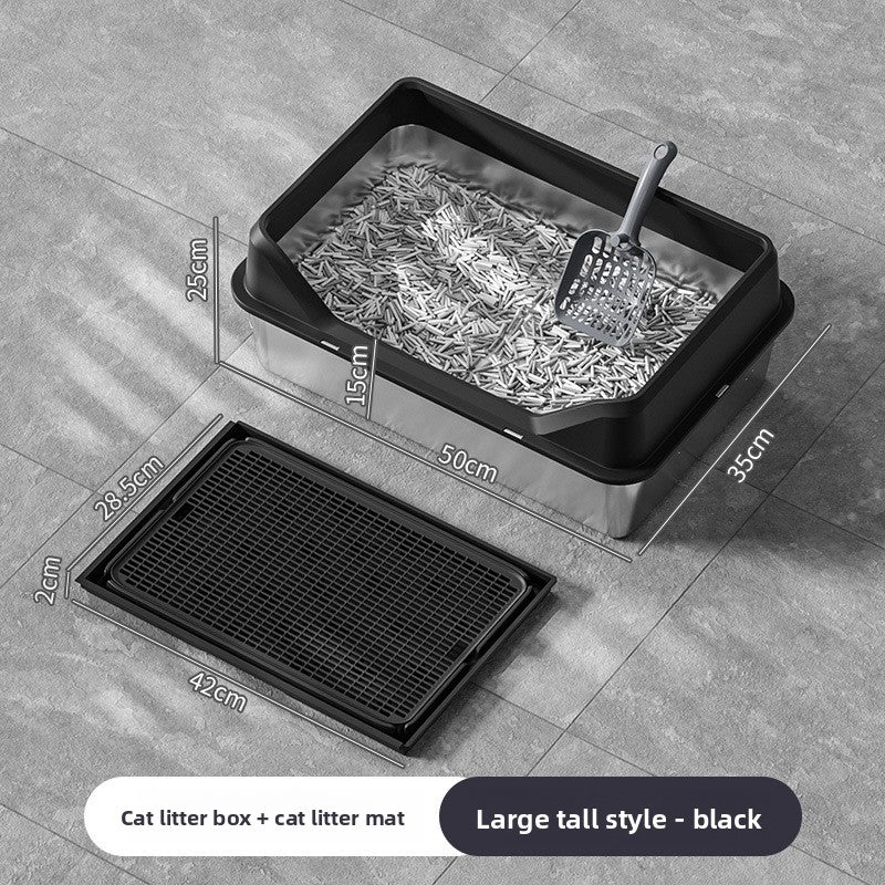 Extra Large Stainless Steel Cat Litter Box with Anti-Splash Cover