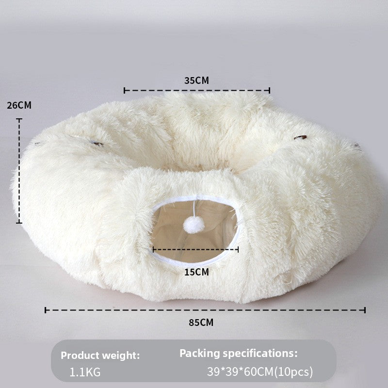 Plush PV fleece cat tunnel nest with removable cushion, view 9
