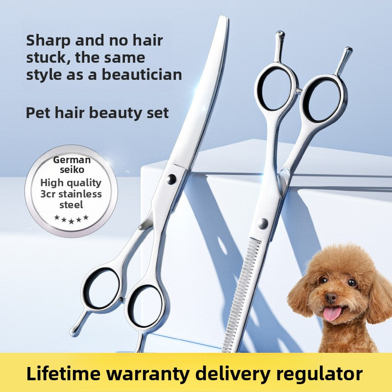 Pet Grooming Scissors Set, Straight, Curved and Serrated Shears
