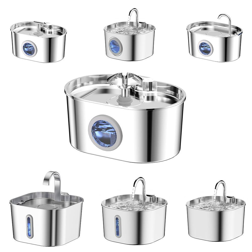 Stainless Steel Pet Water Fountain 2.2L with Activated Carbon Filter and USB Power