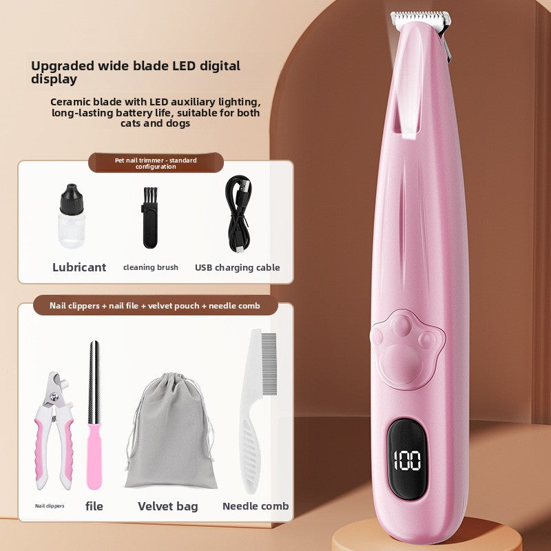 Cordless Pet Hair Trimmer with Ceramic Blade and Battery Display