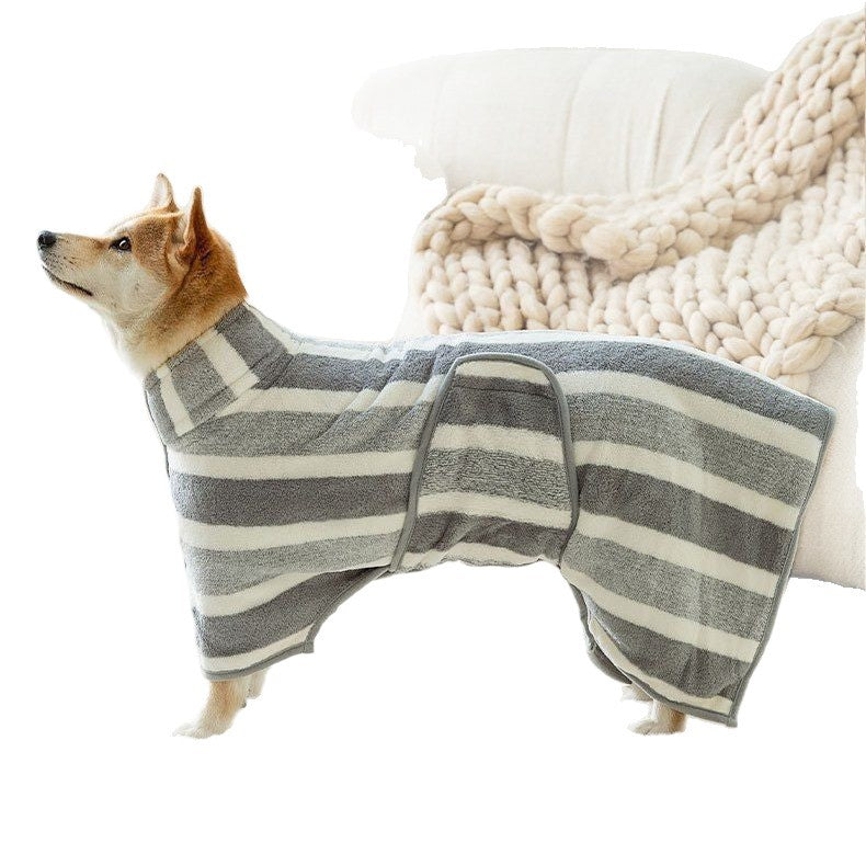 Absorbent Dog Bathrobe Towel, Coral Fleece Quick Dry Striped Wrap