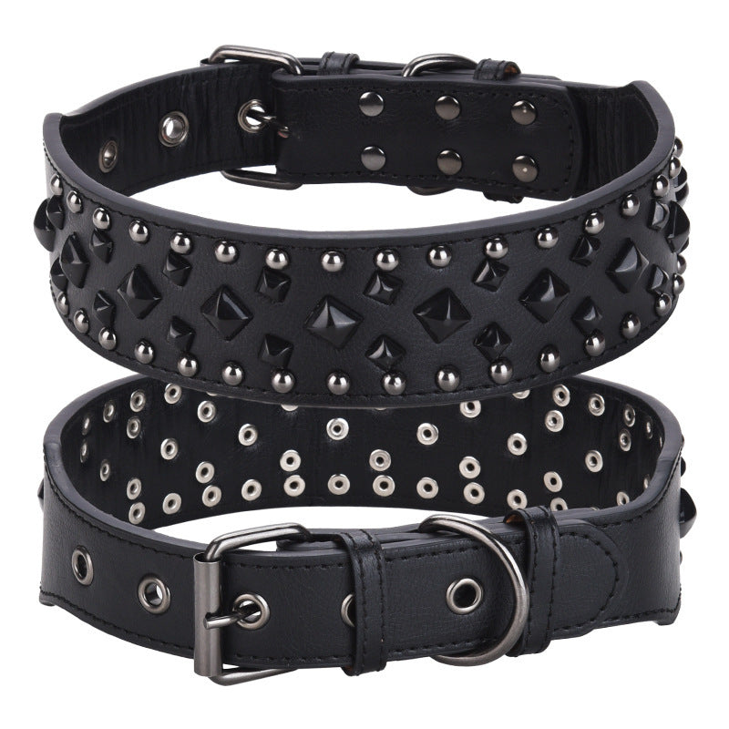 Studded leather dog collar with metal rivets, product image 5