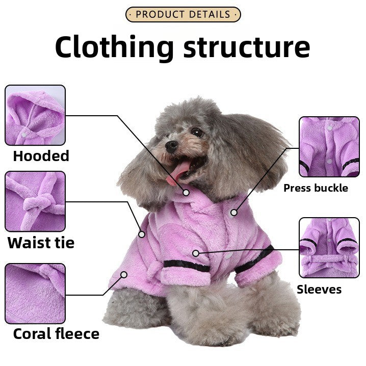Soft flannel dog bathrobe and pyjamas in White, close-up detail
