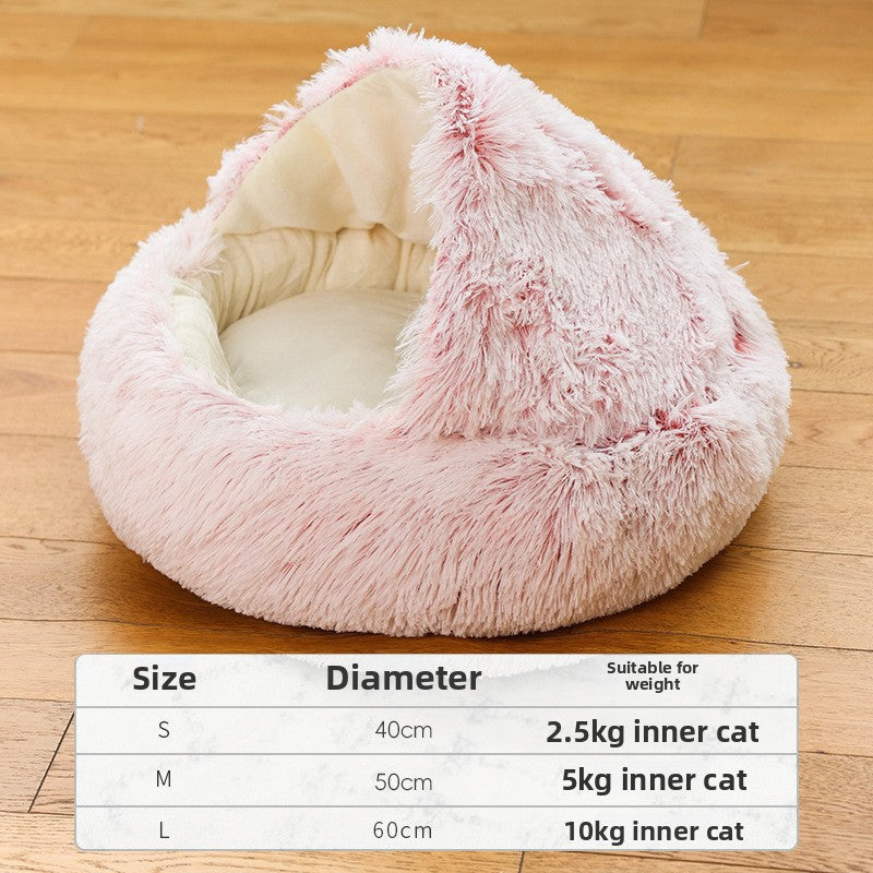 Glossy curry semi-enclosed cat nest with soft hood