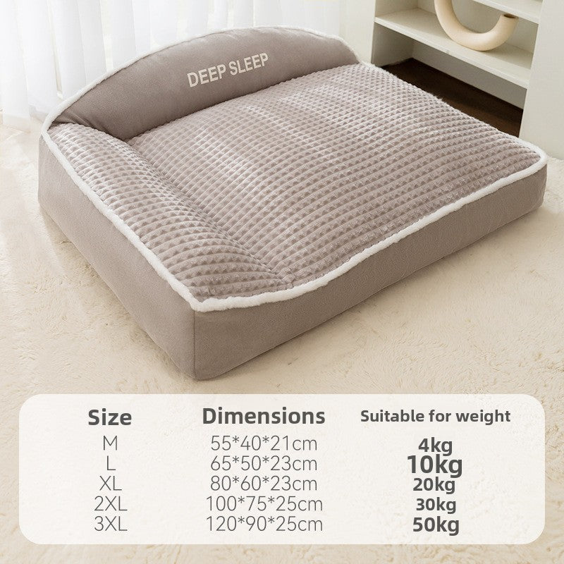 Plush Bolster Sofa Bed for Dogs and Cats, Washable Thermal Nest